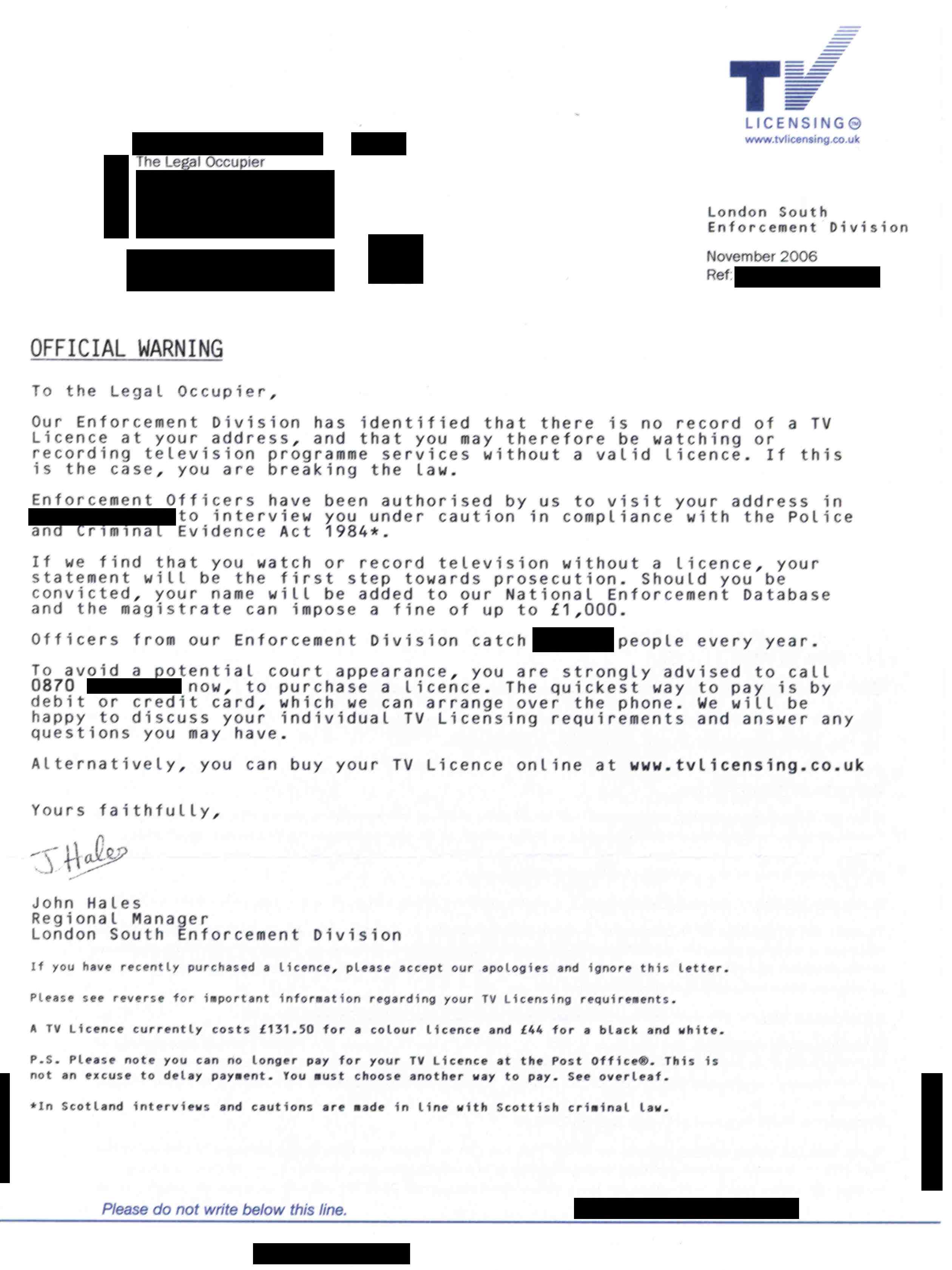 Letters from BBC Television Licensing/2006